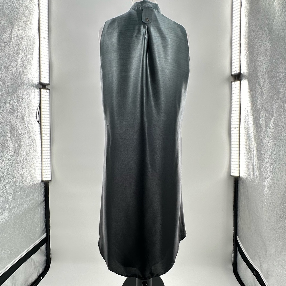 Eileen Fisher dress size SP greenish gray 100% silk button down resortwear - Picture 8 of 14